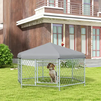 PawHut - Chenil entièrement couvert porte verrouillable-H.120cm-gris
