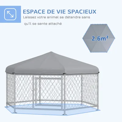 PawHut - Chenil entièrement couvert porte verrouillable-H.120cm-gris