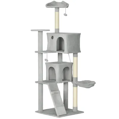 PawHut - arbre à chat niche, hamac, griffoir, plateforme H.180cm-gris clair