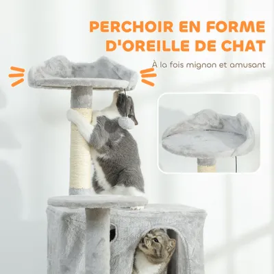 PawHut - arbre à chat niche, hamac, griffoir, plateforme H.180cm-gris clair PawHut - arbre à chat niche, hamac, griffoir, plateforme H.180cm-gris clair