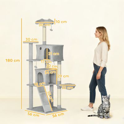 PawHut - arbre à chat niche, hamac, griffoir, plateforme H.180cm-gris clair