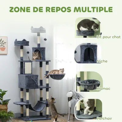 PawHut - Arbre à chat grande taille avec accessoiresH.206 cm-gris PawHut - Arbre à chat grande taille avec accessoiresH.206 cm-gris