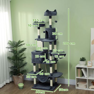 PawHut - Arbre à chat grande taille avec accessoiresH.206 cm-gris
