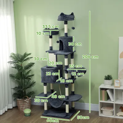 PawHut - Arbre à chat grande taille avec accessoiresH.206 cm-gris PawHut - Arbre à chat grande taille avec accessoiresH.206 cm-gris