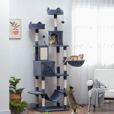 PawHut - Arbre à chat grande taille avec accessoiresH.206 cm-gris PawHut - Arbre à chat grande taille avec accessoiresH.206 cm-gris