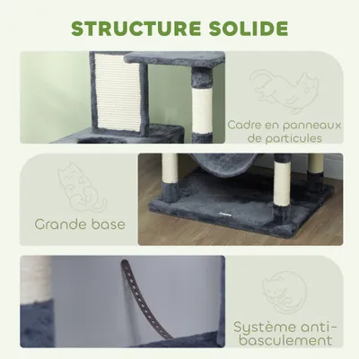 PawHut - Arbre à chat grande taille avec accessoiresH.206 cm-gris PawHut - Arbre à chat grande taille avec accessoiresH.206 cm-gris