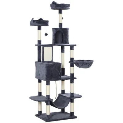 PawHut - Arbre à chat grande taille avec accessoiresH.206 cm-gris