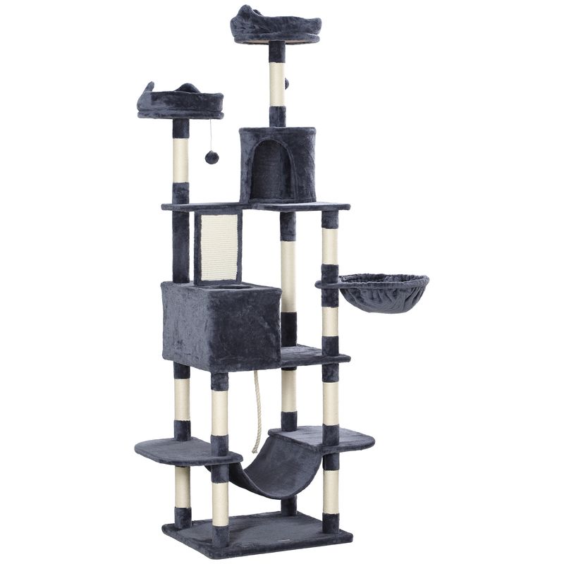 PawHut - Arbre à chat grande taille avec accessoiresH.206 cm-gris