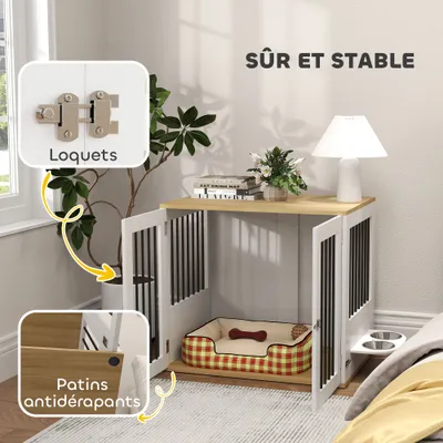 PawHut - Cage pour chien en bois - verrouillables- H.71cm - blanc PawHut - Cage pour chien en bois - verrouillables- H.71cm - blanc