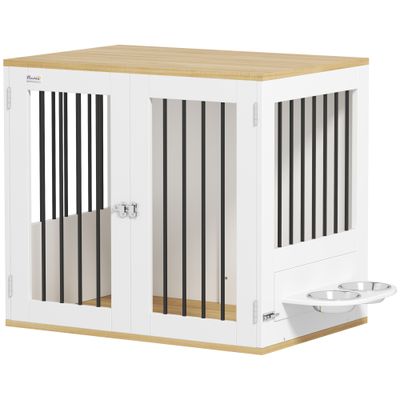 PawHut - Cage pour chien en bois -  verrouillables- H.71cm - blanc