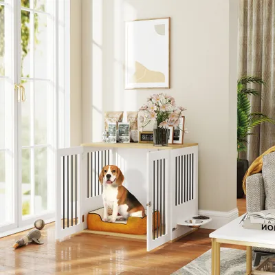 PawHut - Cage pour chien en bois - verrouillables- H.71cm - blanc PawHut - Cage pour chien en bois - verrouillables- H.71cm - blanc