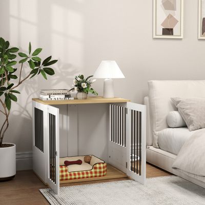 PawHut - Cage pour chien en bois - verrouillables- H.71cm - blanc