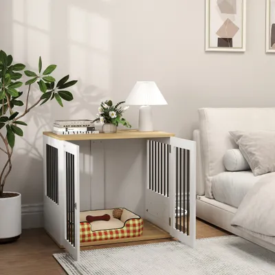 PawHut - Cage pour chien en bois - verrouillables- H.71cm - blanc PawHut - Cage pour chien en bois - verrouillables- H.71cm - blanc