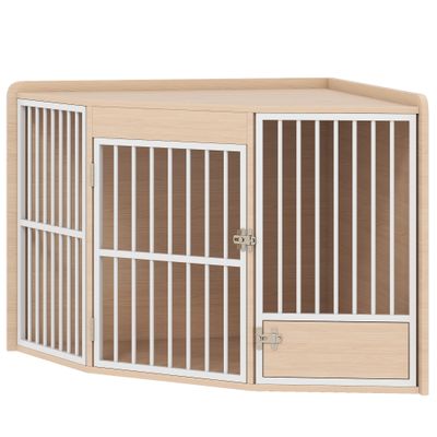 PawHut - Cage d'angle pour chien porte entrée + rotative H.64cm-bois clair