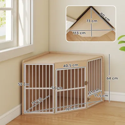 PawHut - Cage d'angle pour chien porte entrée + rotative H.64cm-bois clair PawHut - Cage d'angle pour chien porte entrée + rotative H.64cm-bois clair