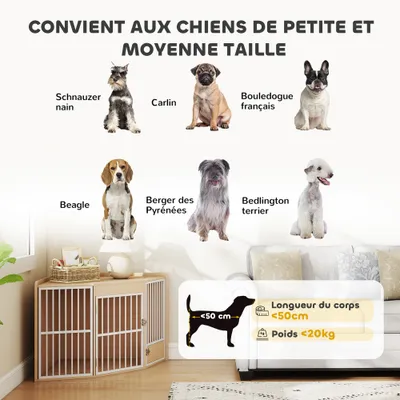 PawHut - Cage d'angle pour chien porte entrée + rotative H.64cm-bois clair PawHut - Cage d'angle pour chien porte entrée + rotative H.64cm-bois clair