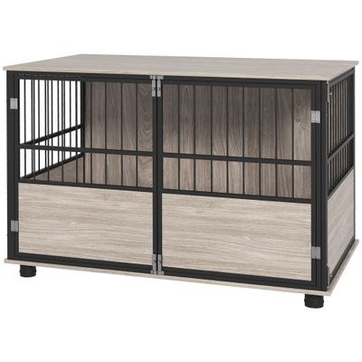 PawHut - Cage pour chien style industriel, porte coulissante - acier noir