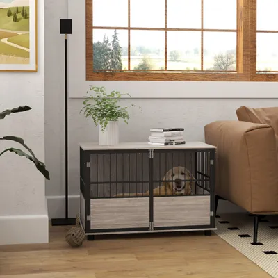 PawHut - Cage pour chien style industriel, porte coulissante - acier noir PawHut - Cage pour chien style industriel, porte coulissante - acier noir