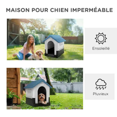 PawHut - Niche pour chien - Matière PP - H.66cm - bleu blanc