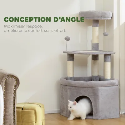 PawHut - Arbre à chat angle griffoirs niche XL plateformes H.114 cm - gris PawHut - Arbre à chat angle griffoirs niche XL plateformes H.114 cm - gris