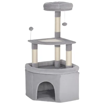 PawHut - Arbre à chat angle griffoirs niche XL plateformes H.114 cm - gris