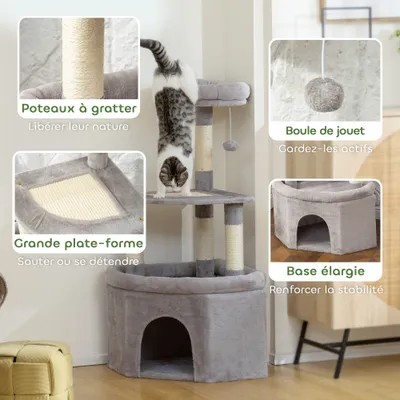 PawHut - Arbre à chat angle griffoirs niche XL plateformes H.114 cm - gris PawHut - Arbre à chat angle griffoirs niche XL plateformes H.114 cm - gris