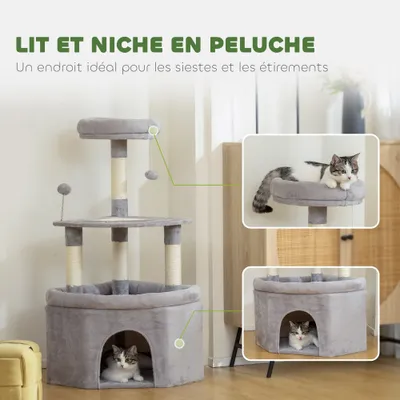 PawHut - Arbre à chat angle griffoirs niche XL plateformes H.114 cm - gris PawHut - Arbre à chat angle griffoirs niche XL plateformes H.114 cm - gris