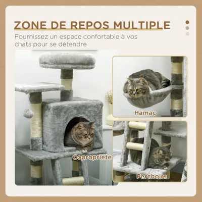 PawHut - Arbre à chat multi-équipements - gris PawHut - Arbre à chat multi-équipements - gris