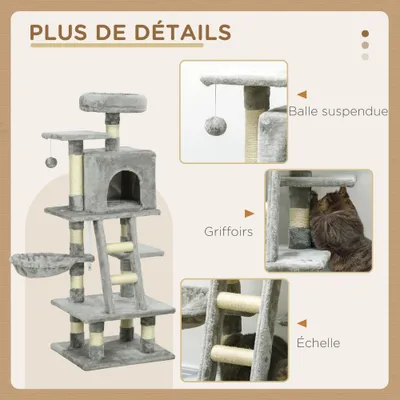 PawHut - Arbre à chat multi-équipements - gris PawHut - Arbre à chat multi-équipements - gris
