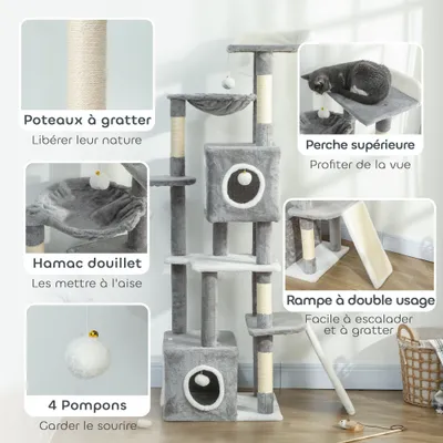 PawHut - Arbre à chat grande tailleH.165cm-gris blanc PawHut - Arbre à chat grande tailleH.165cm-gris blanc