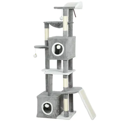 PawHut - Arbre à chat grande tailleH.165cm-gris blanc PawHut - Arbre à chat grande tailleH.165cm-gris blanc
