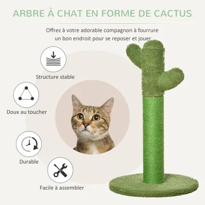 PawHut - Griffoir chat design cactus H.65cm-vert