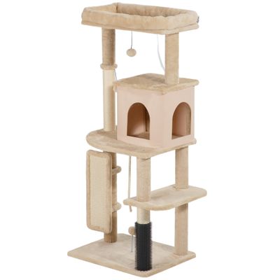 PawHut - Arbre à chat bande massante, griffoirs et jouets H.132cm - beige