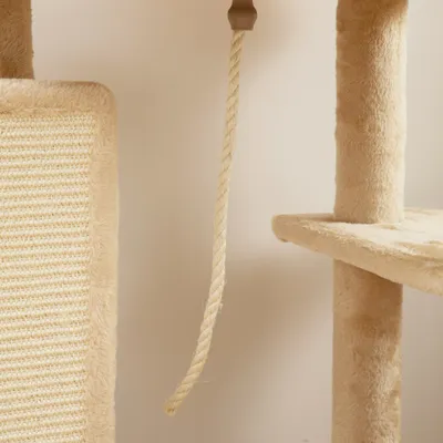 PawHut - Arbre à chat bande massante, griffoirs et jouets H.132cm - beige PawHut - Arbre à chat bande massante, griffoirs et jouets H.132cm - beige