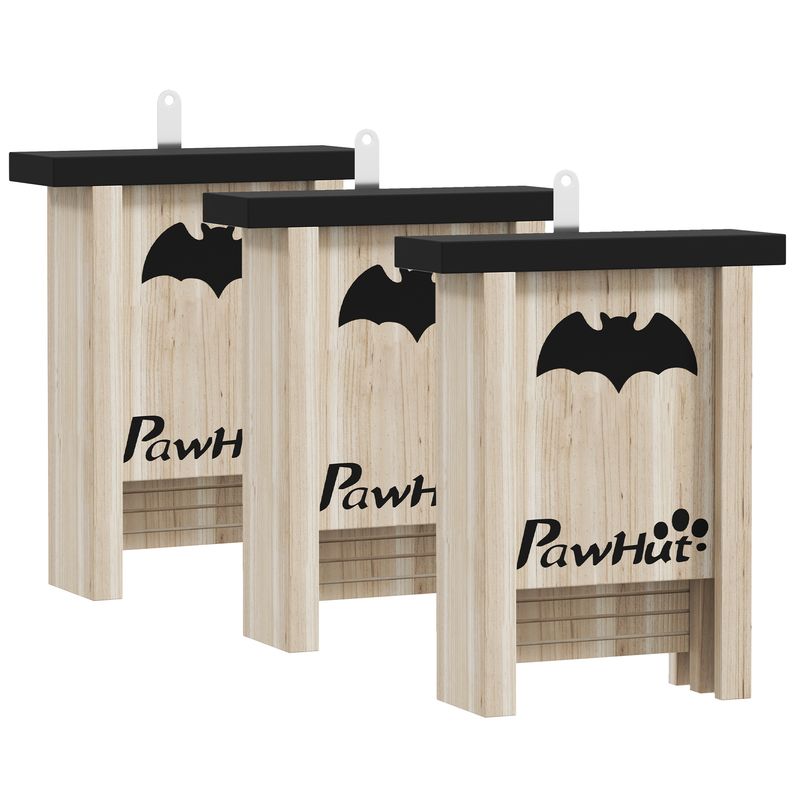 PawHut - Nichoir à chauves-souris lot de 3 H.22cm - noir