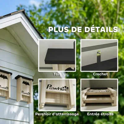 PawHut - Nichoir à chauves-souris lot de 3 H.22cm - noir
