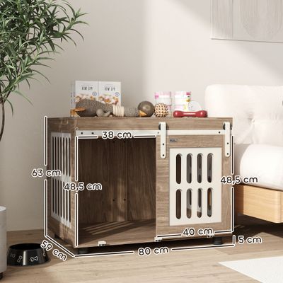 PawHut - Cage pour chien porte couliss verrouill H.63cm - beige bois noyer