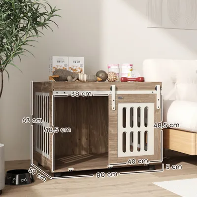 PawHut - Cage pour chien porte couliss verrouill H.63cm - beige bois noyer