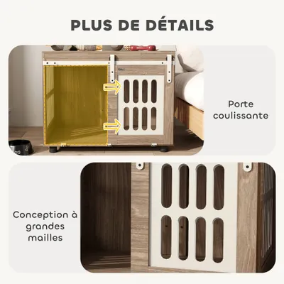 PawHut - Cage pour chien porte couliss verrouill H.63cm - beige bois noyer