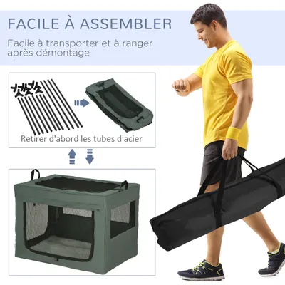 PawHut - Sac de transport pliable 2 poignées, 3 portes H.62cm - gris