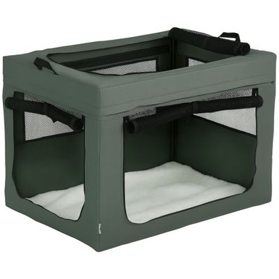 PawHut - Sac de transport pliable 2 poignées, 3 portes H.62cm - gris