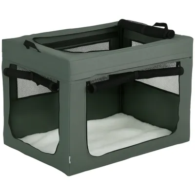 PawHut - Sac de transport pliable 2 poignées, 3 portes H.62cm - gris