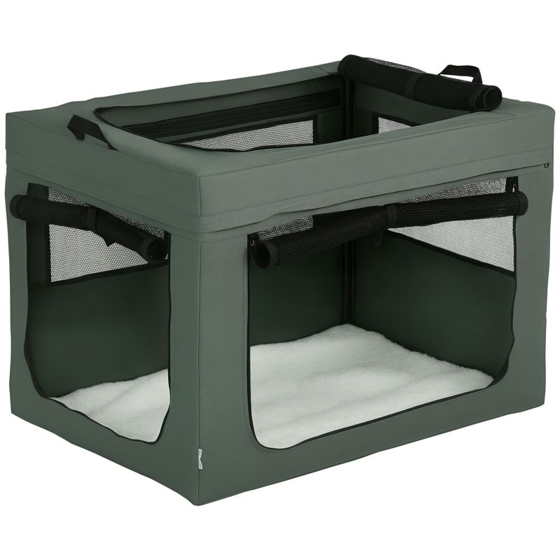 PawHut - Sac de transport pliable 2 poignées, 3 portes H.62cm - gris