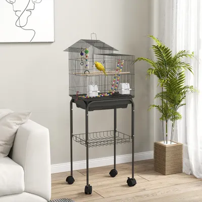 PawHut - Cage à oiseaux - avec étagère - H.120cm - noir