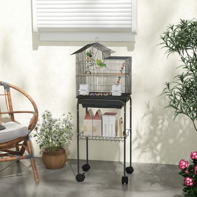 PawHut - Cage à oiseaux - avec étagère - H.120cm - noir