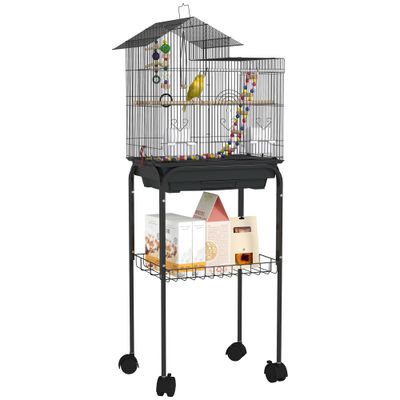 PawHut - Cage à oiseaux - avec étagère - H.120cm - noir