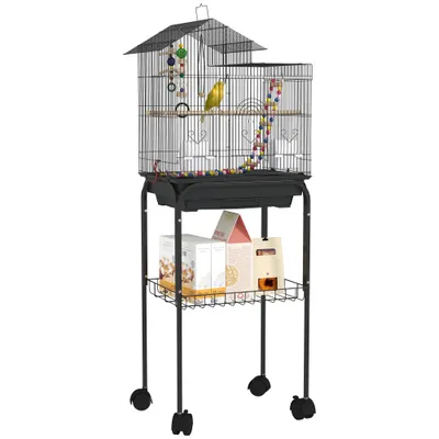 PawHut - Cage à oiseaux - avec étagère - H.120cm - noir PawHut - Cage à oiseaux - avec étagère - H.120cm - noir