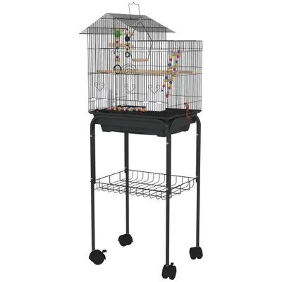 PawHut - Cage à oiseaux - avec étagère - H.120cm - noir