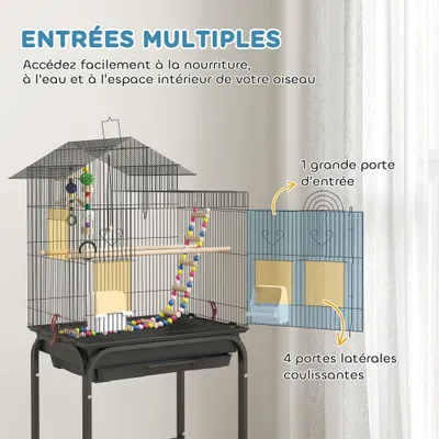 PawHut - Cage à oiseaux - avec étagère - H.120cm - noir