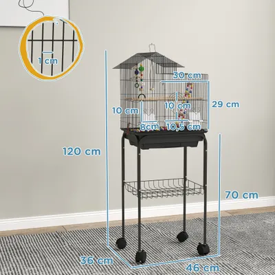 PawHut - Cage à oiseaux - avec étagère - H.120cm - noir